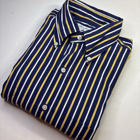 Brooks Brothers Blue Yellow White Stripe Long Sleeve Shirt Mens M Vintage - Picture 2 of 6